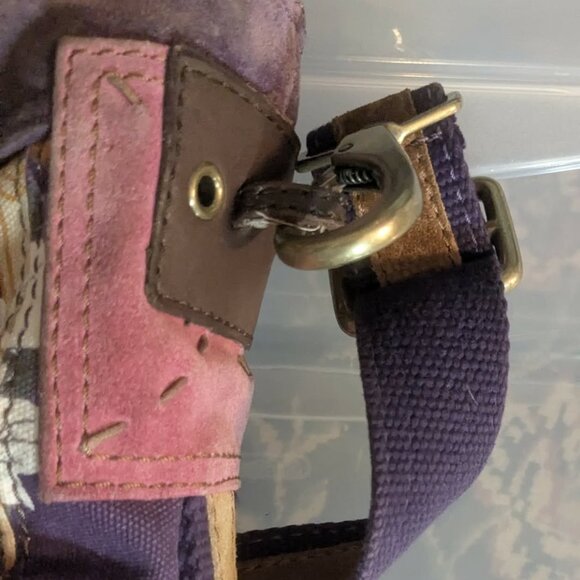 Lucky Brand hobo shoulder bag Suede Canvas Brass hardware shoulder strap zipper - Picture 3 of 8